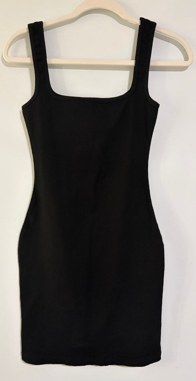 MESHKI Black Ribbed Bodycon Mini Dress Women's Small Square Neck